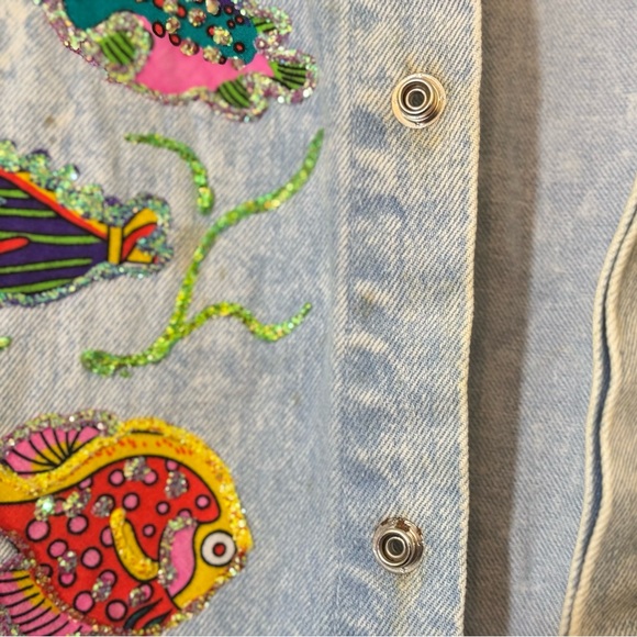 Vtg Torpedo International Aquatic Fish Design Denim Jacket - Picture 13 of 16